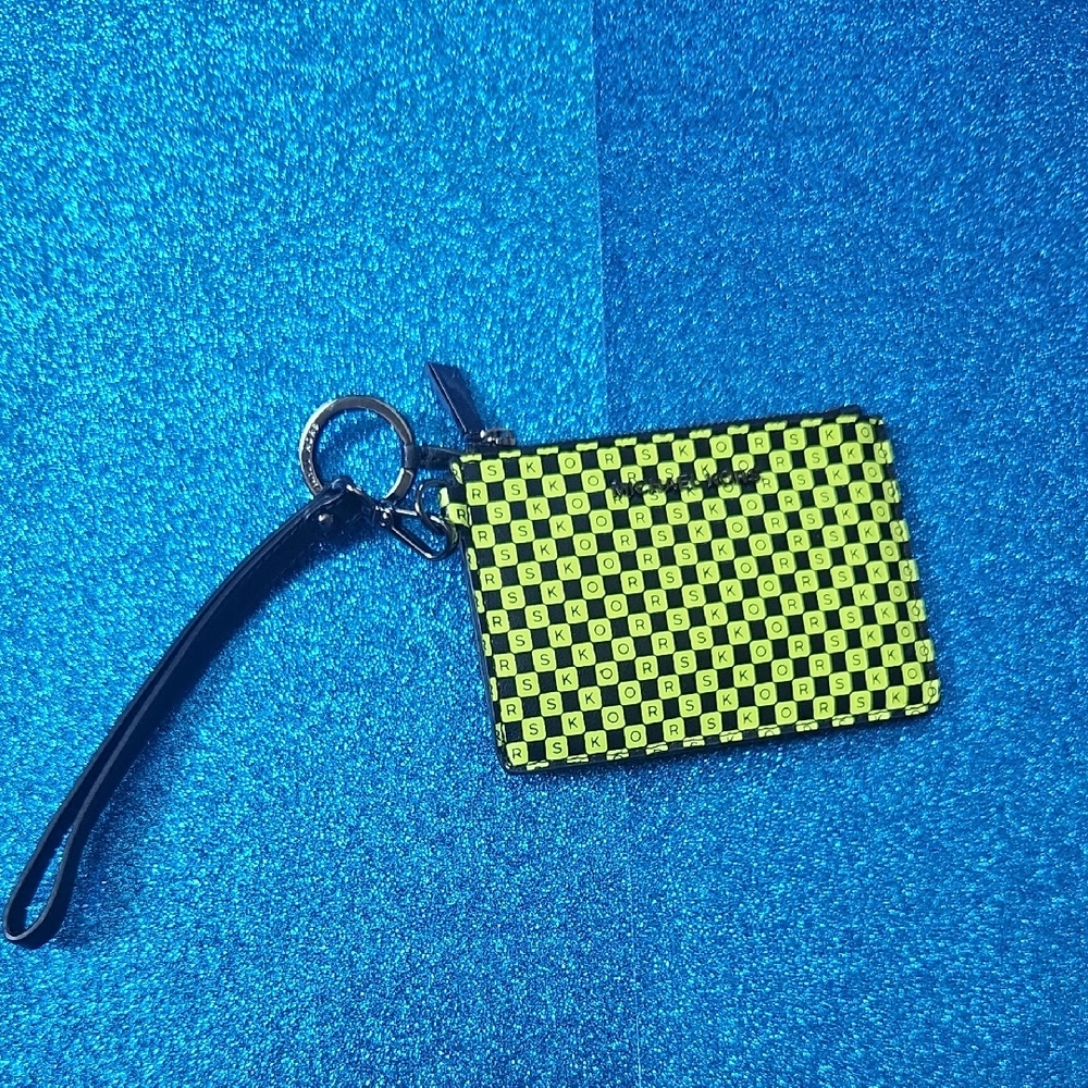Neon Green and Black Checkered Wristlet NWT